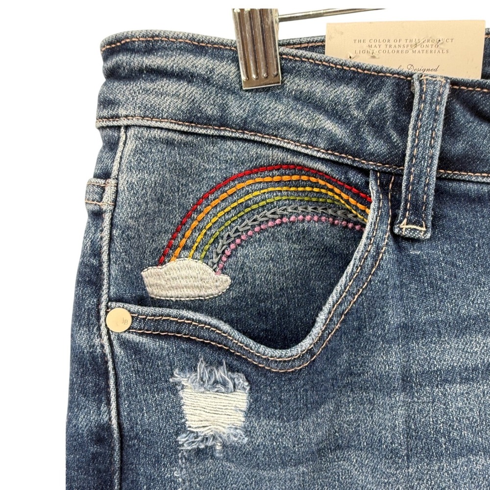 Judy Blue Seeing Rainbows Cropped Jeans High Waist‎ Straight Leg Blue 11/30 NWT - Picture 2 of 9